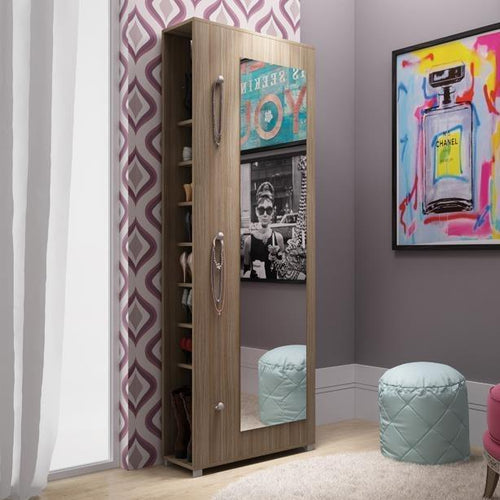 Accentuations by Manhattan Comfort Valencia 1.0 - 10 Shelf with 3 Hooks and Full Length Mirror Shoe Closet