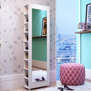 Accentuations by Manhattan Comfort Valencia 2.0 - 9 Shelf Shoe Closet with Full Length Mirror in White