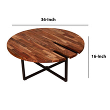 Load image into Gallery viewer, 36 Inches Round Wooden Top Coffee Table With Metal Base, Brown And Black By Benzara | Coffee Tables |  Modishstore  - 3